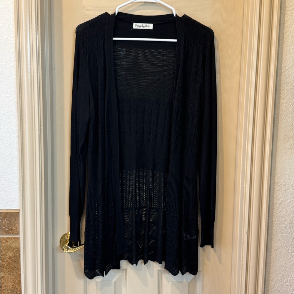 Elegant Black Open Front Cardigan Sweater